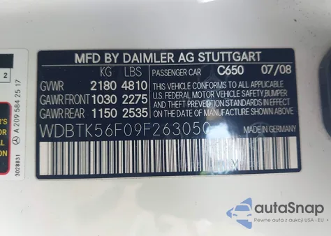 2009 Mercedes-Benz Clk 350 z USA, uszkodzony, nr VIN WDBTK56F09F263050